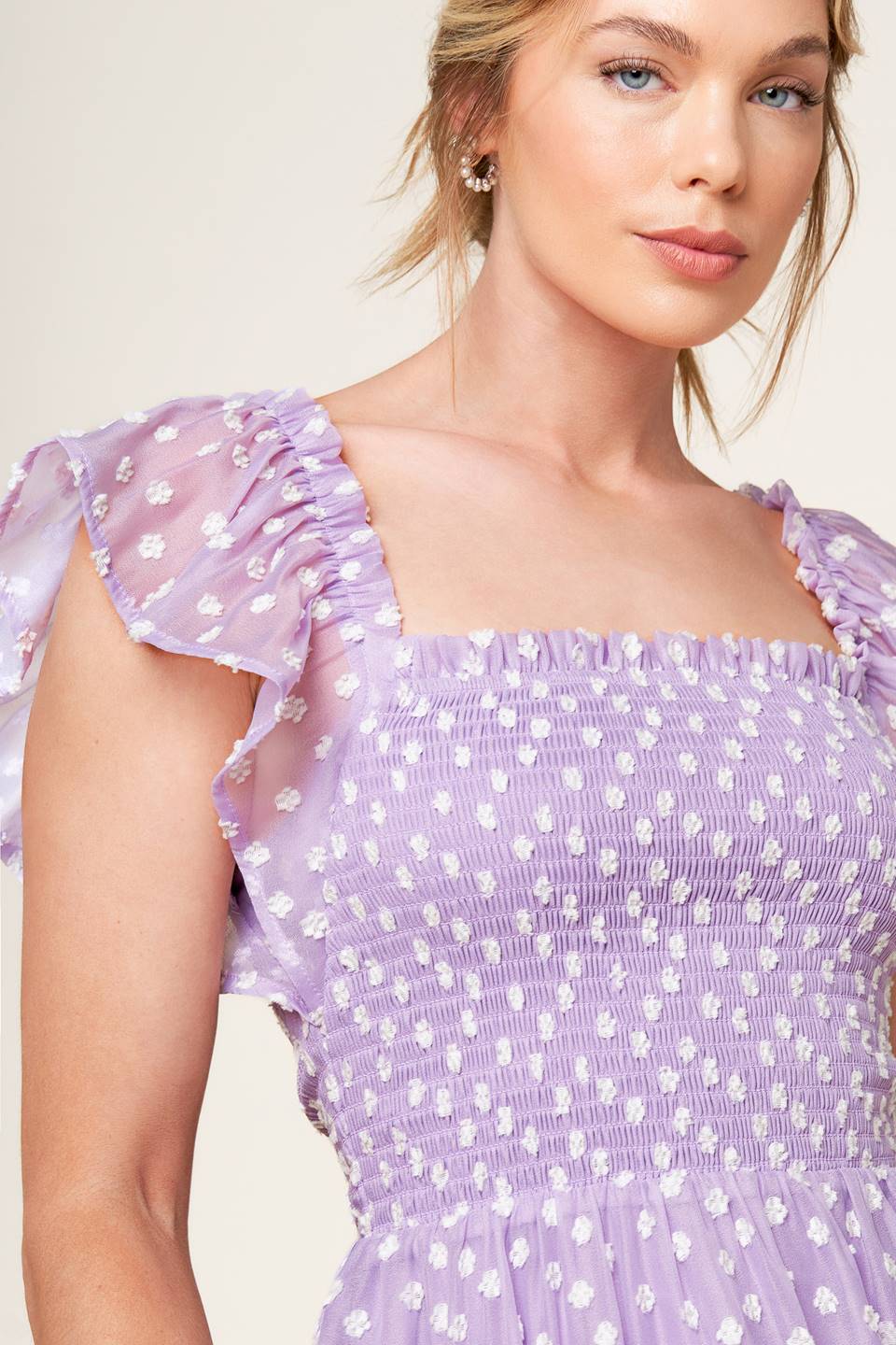 PLAYFULLY POSH LAVENDER WOVEN MINI DRESS Flying Tomato